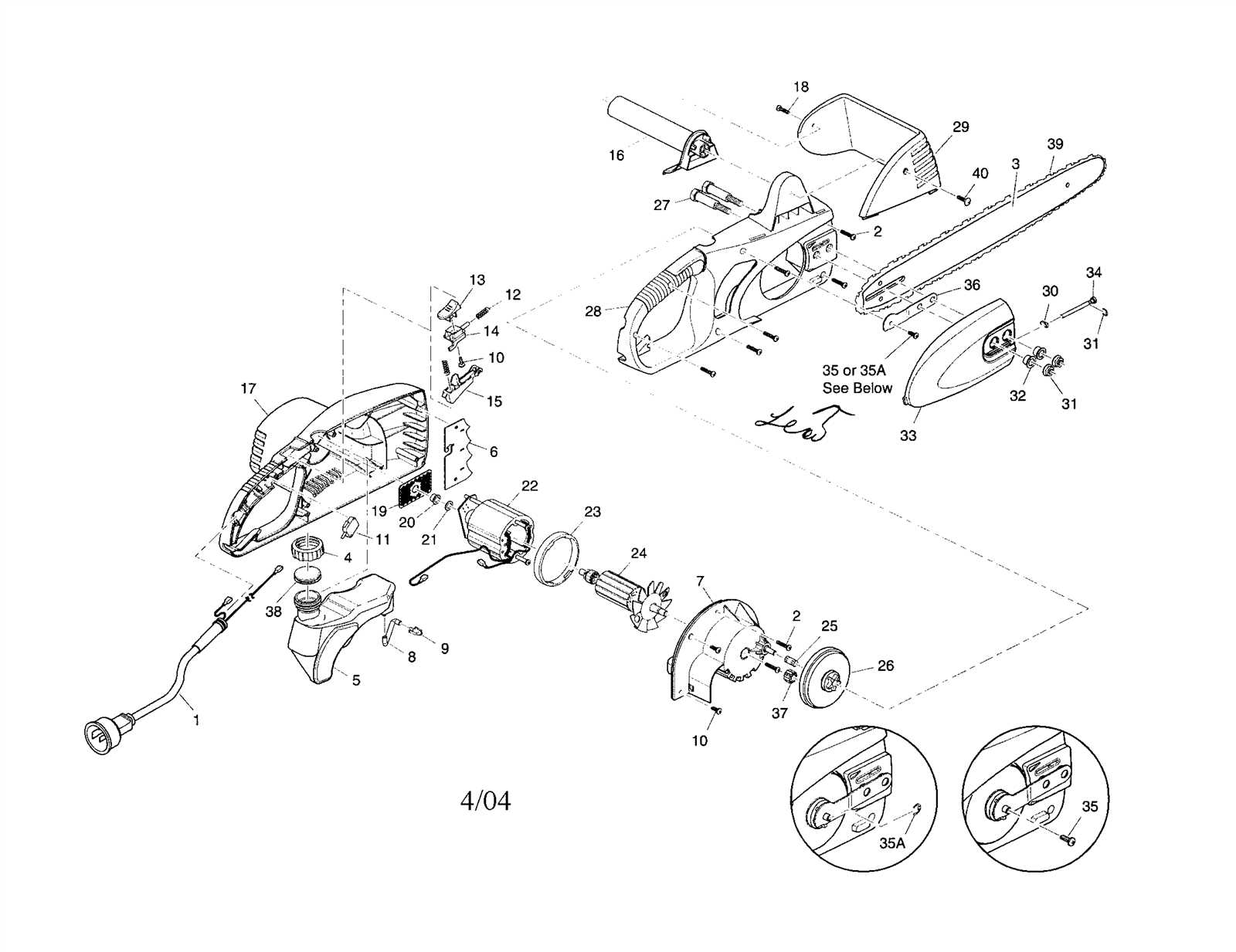 remington electric chainsaw parts diagram