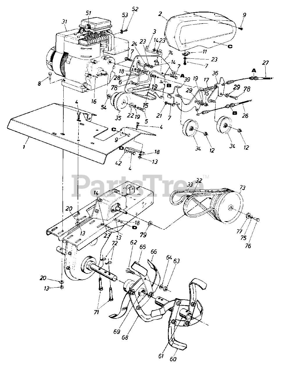 craftsman front tine tiller parts diagram