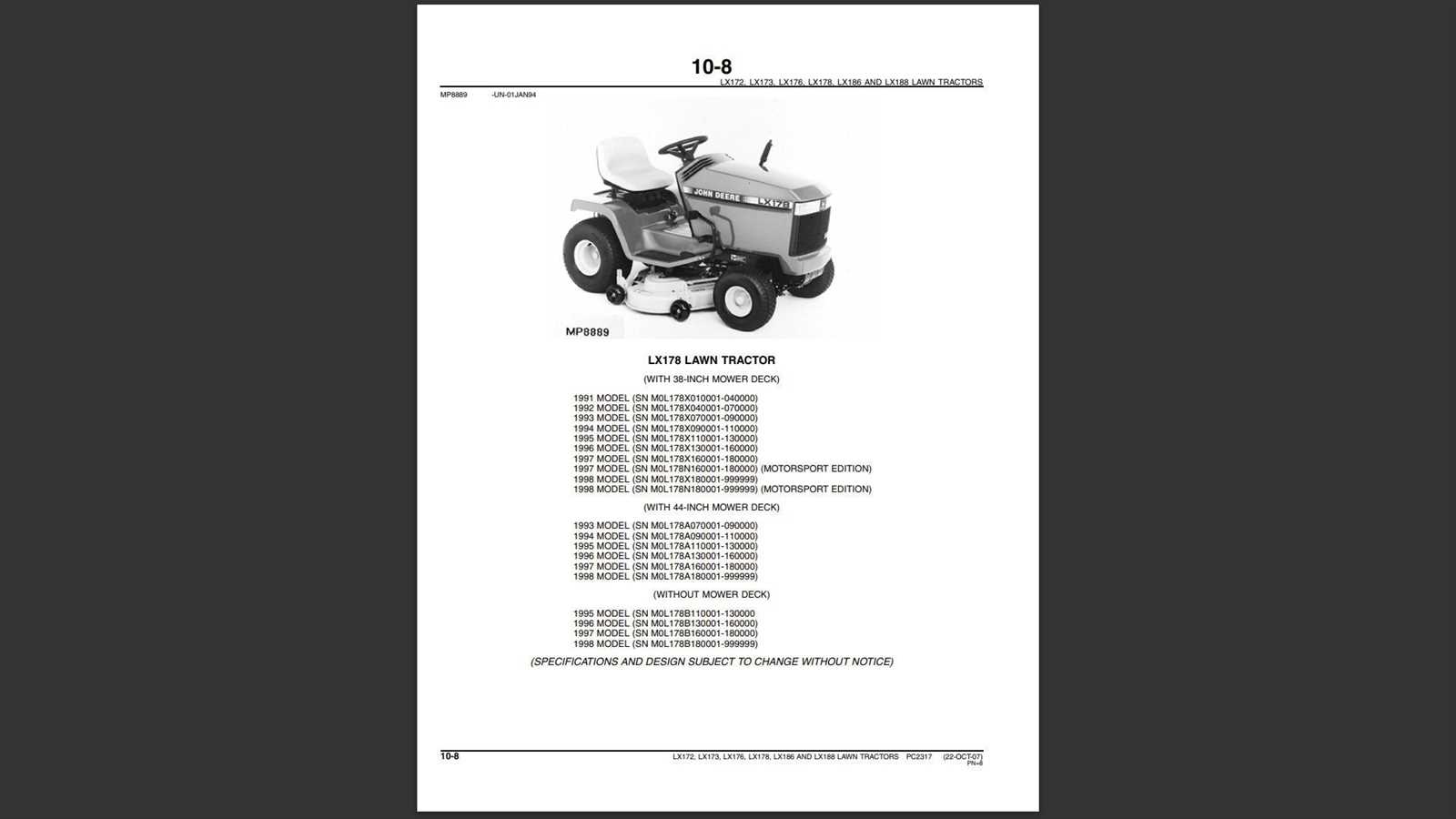 john deere lx188 parts diagram