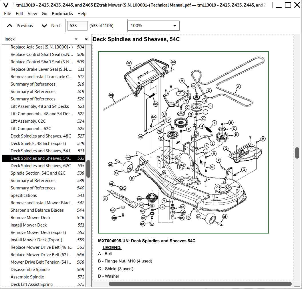 john deere z425 54 inch deck parts diagram