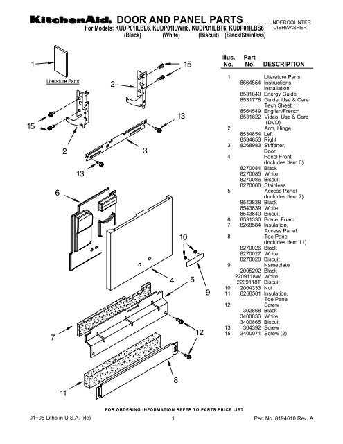 kitchenaid dishwasher diagrams parts