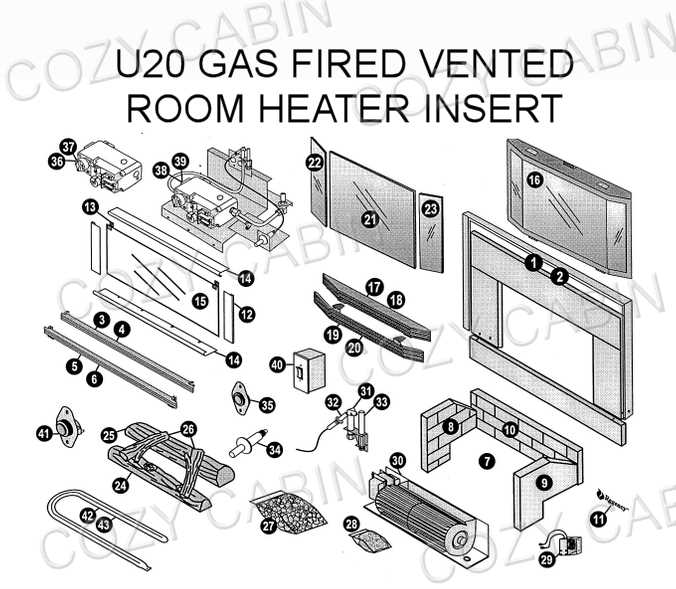 parts of a gas fireplace diagram