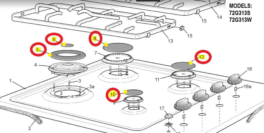 parts of a gas stove diagram
