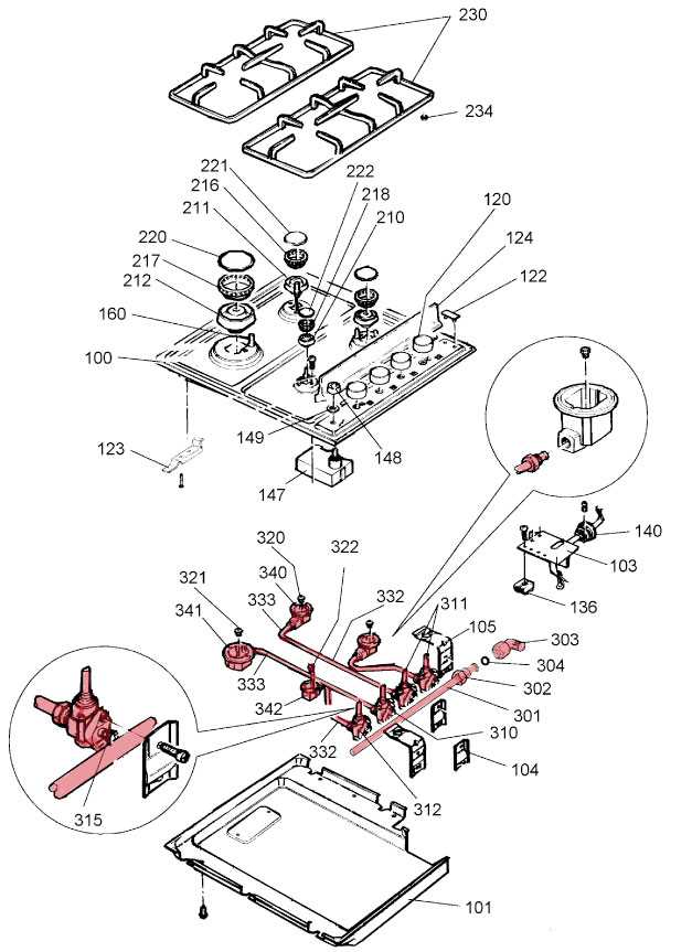 parts of a gas stove diagram