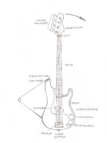 parts of bass guitar diagram