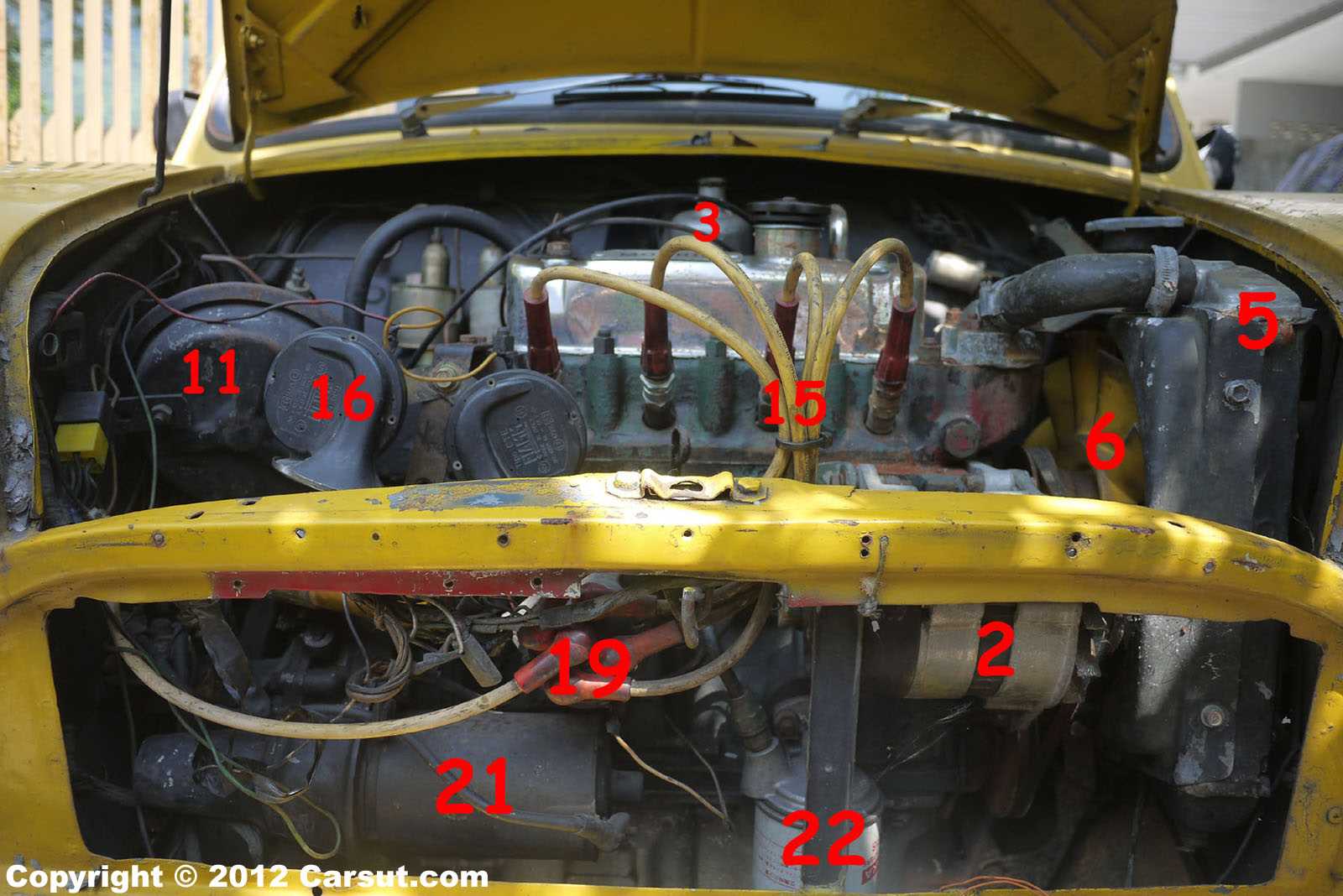 car parts diagram under hood