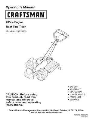 craftsman mini tiller parts diagram