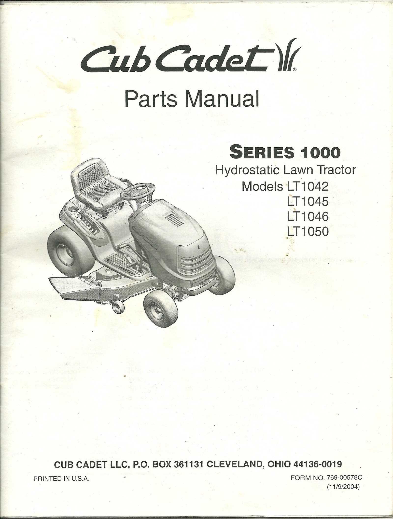 cub cadet lt1050 parts diagram