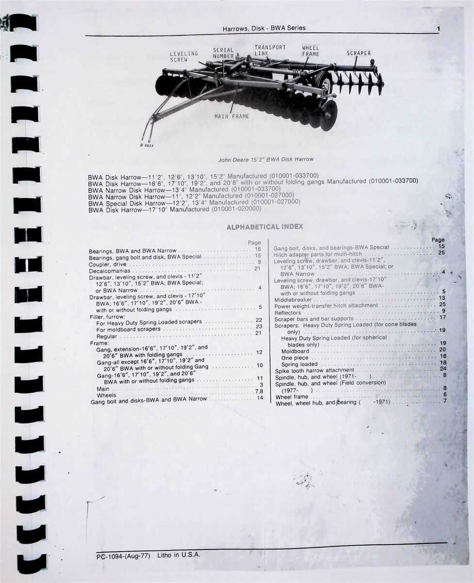 john deere bw disc parts diagram