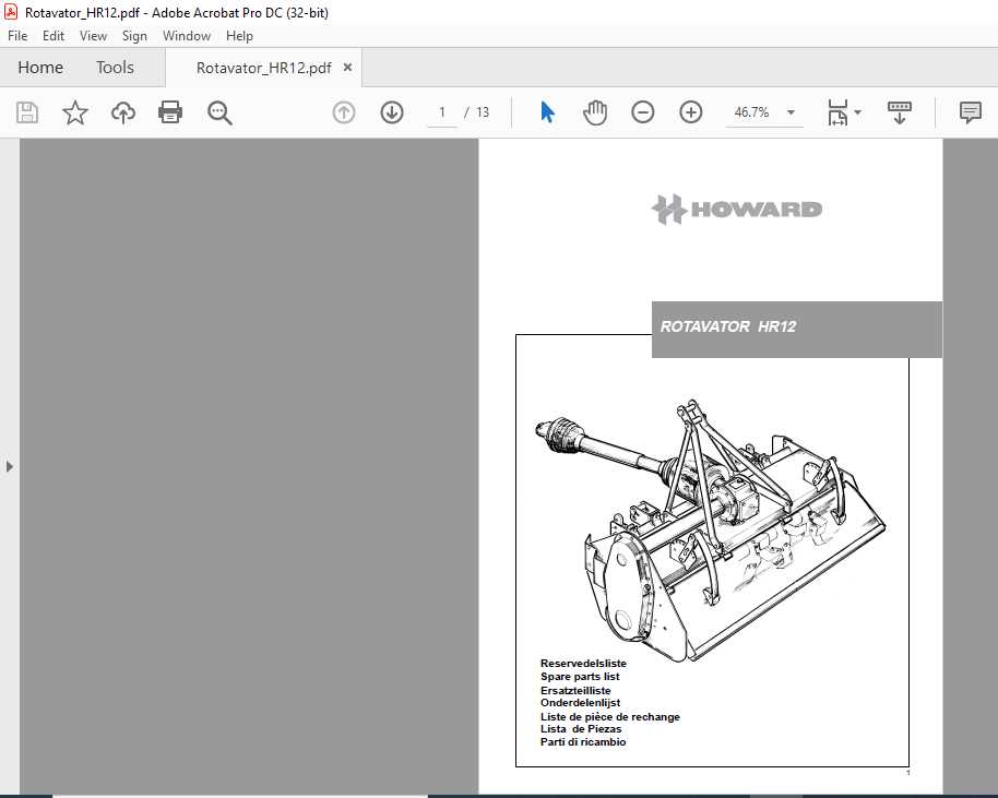 howard rototiller parts diagram