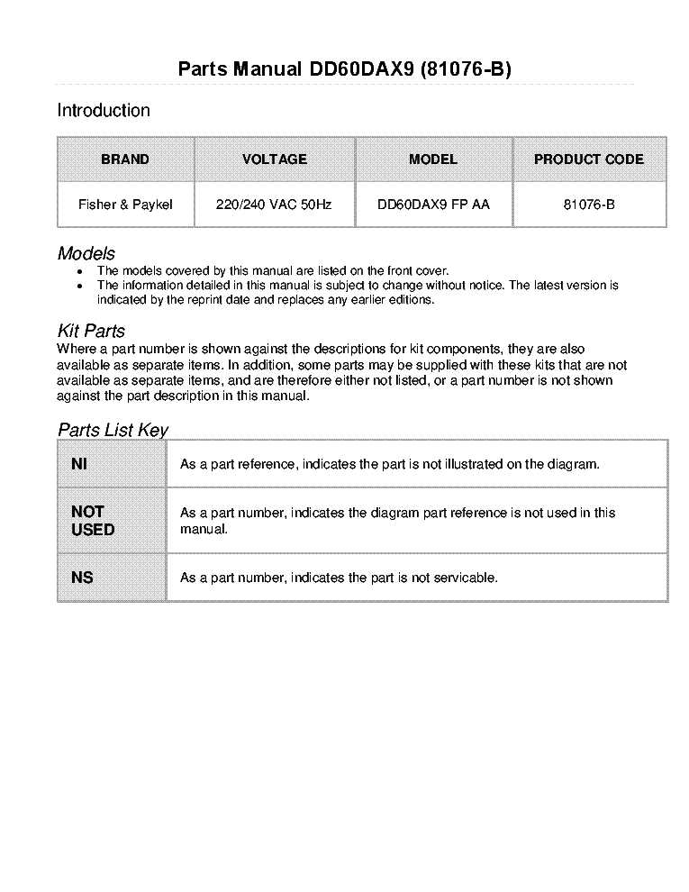 fisher & paykel parts diagram