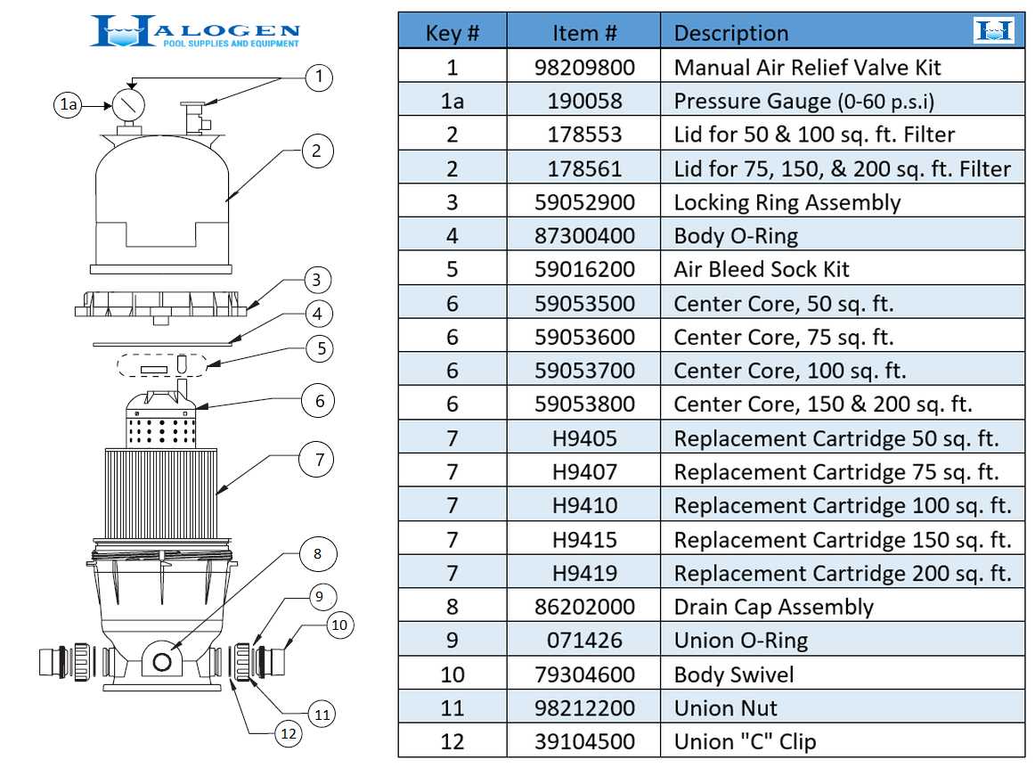 pool filter parts diagram