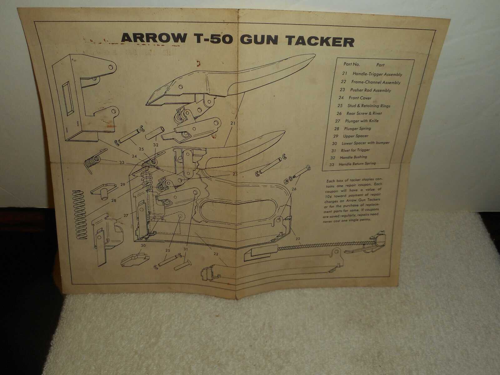 arrow t50 stapler parts diagram