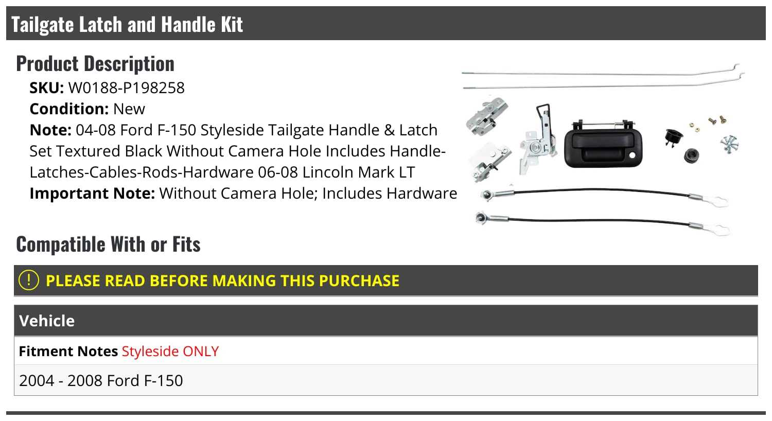 ford f 150 tailgate parts diagram