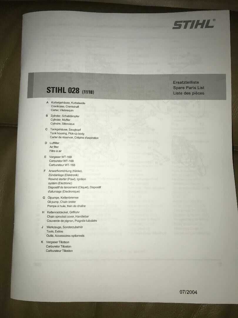 stihl 028 chainsaw parts diagram