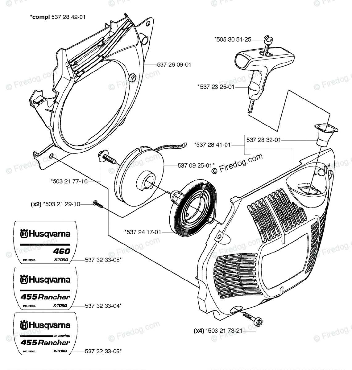 husqvarna 455 rancher chainsaw parts diagram