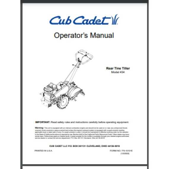 cub cadet tiller parts diagram