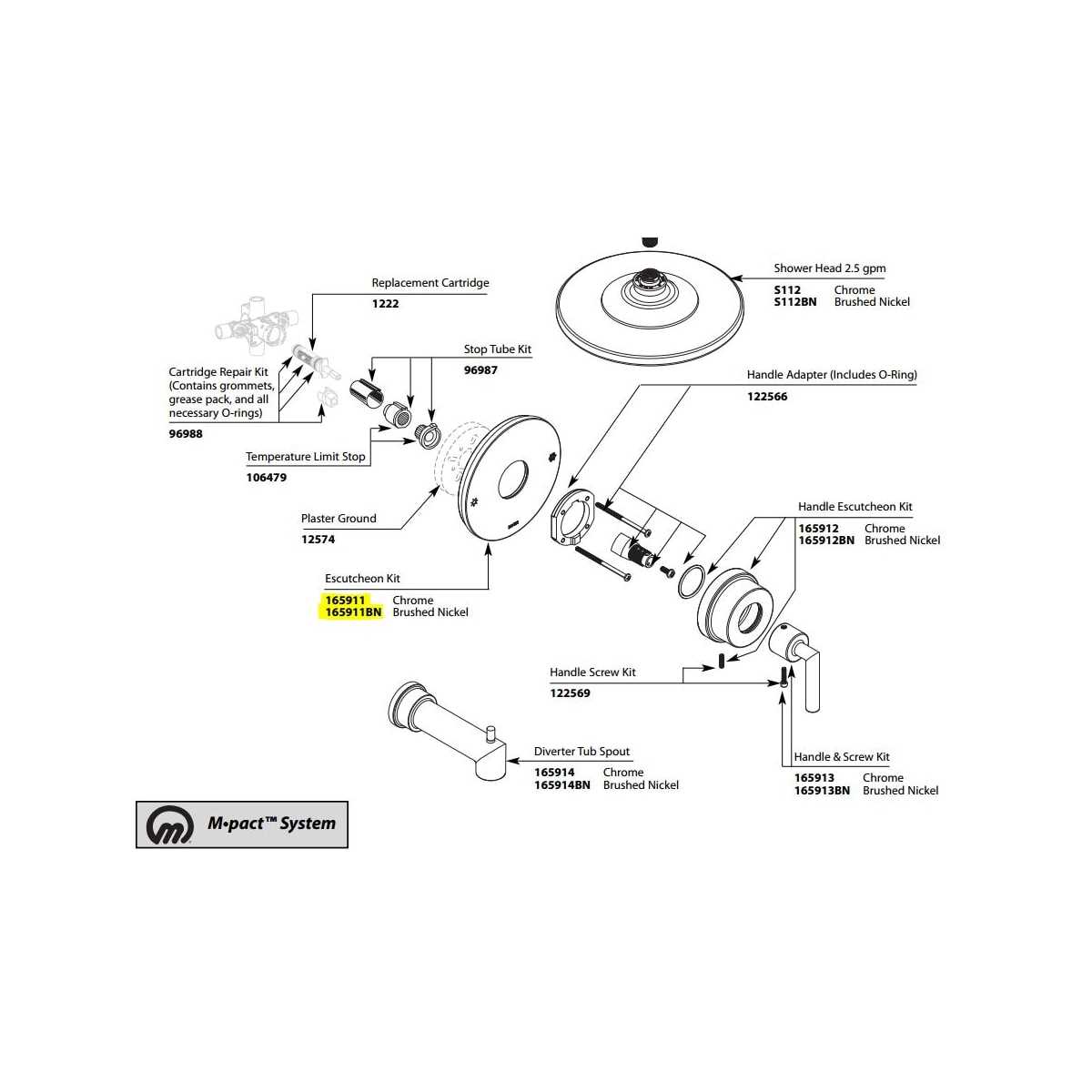 diagram of shower faucet parts