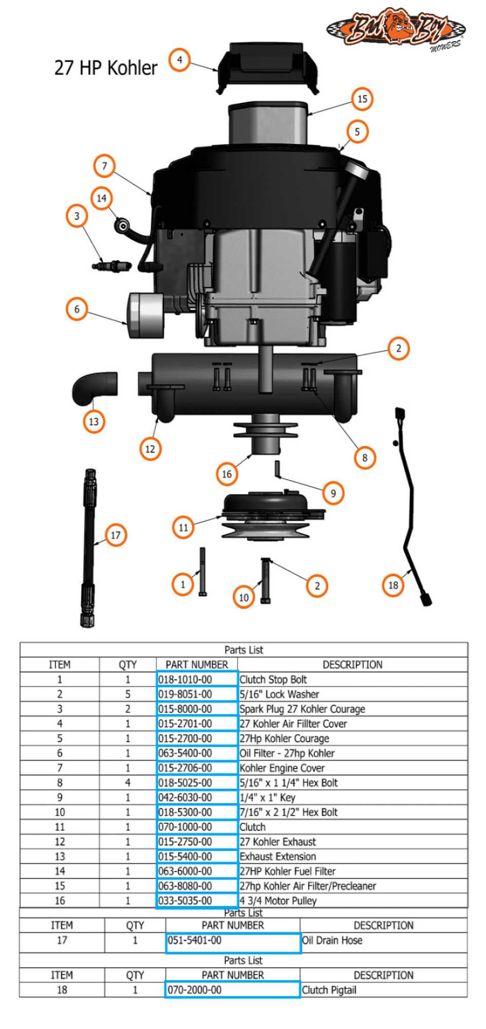 kohler motor parts diagram