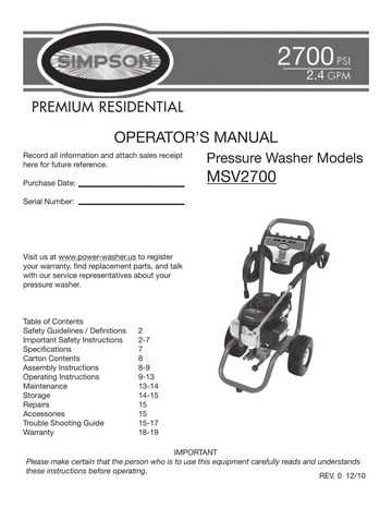 simpson pressure washer parts diagram