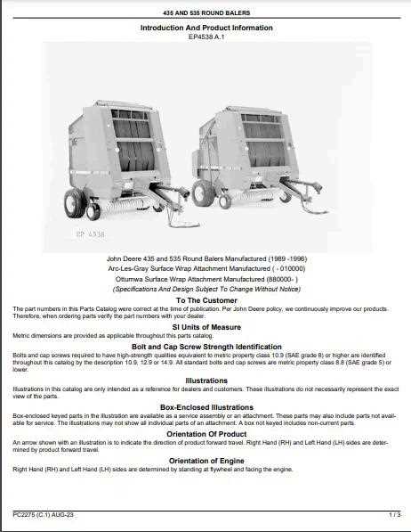 john deere 535 baler parts diagram