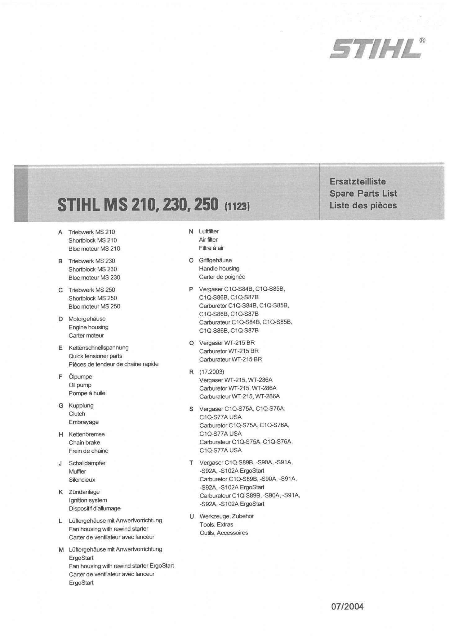 stihl ms 250 parts diagram