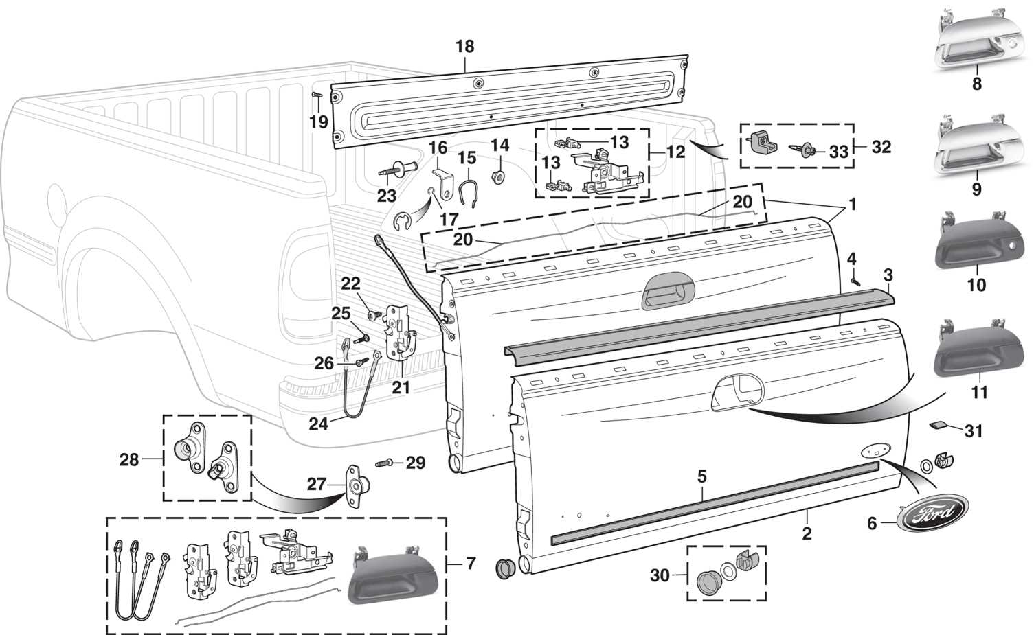 ford f150 tailgate parts diagram