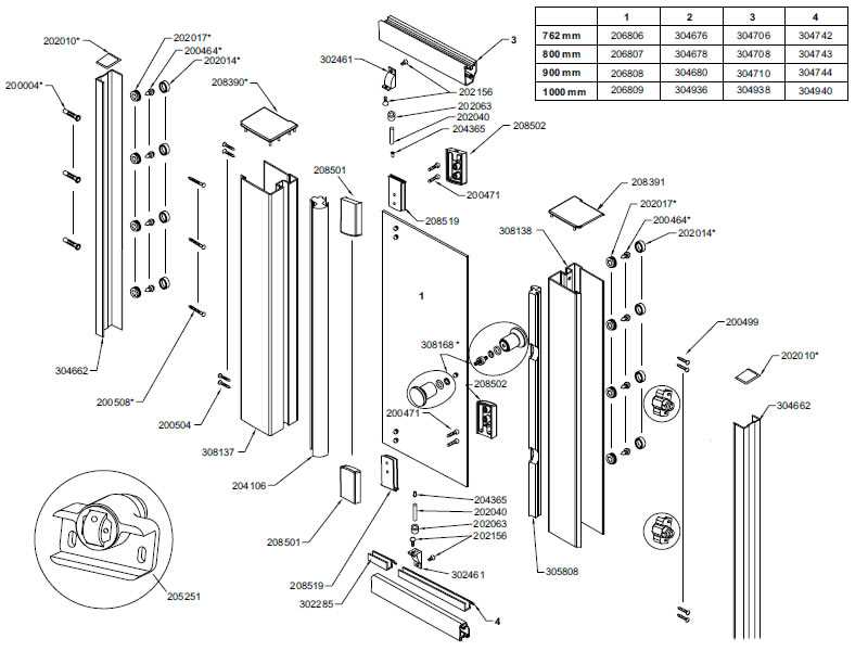 glass shower door parts diagram