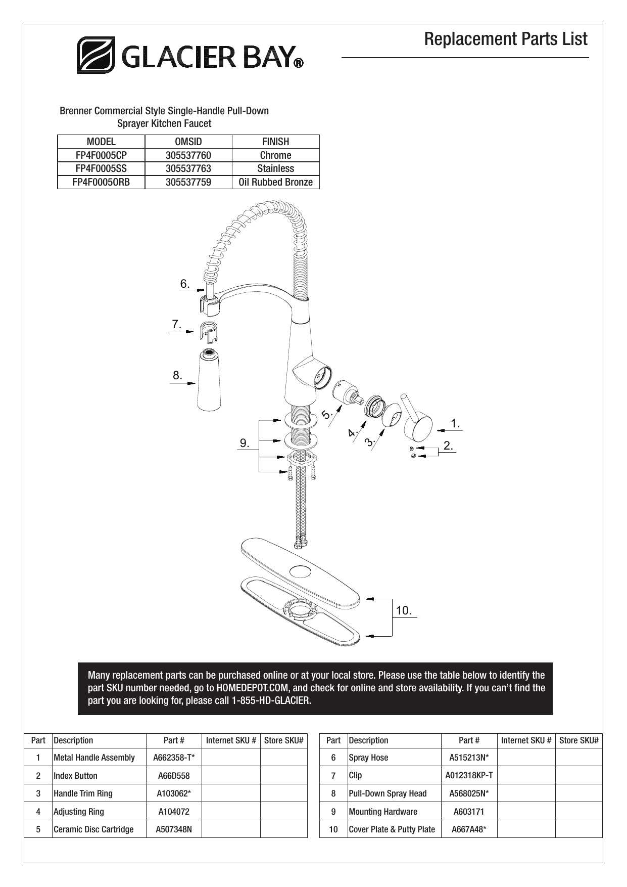 glacier bay faucet parts diagram