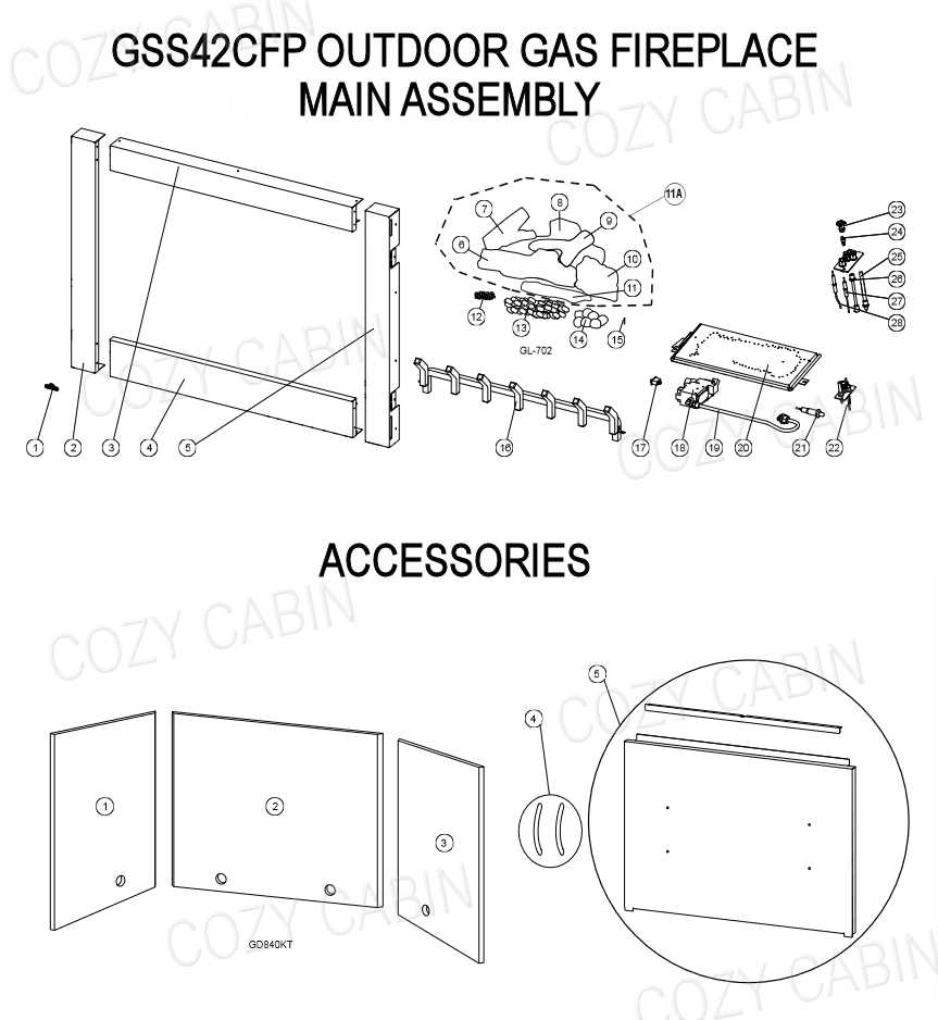 parts of a gas fireplace diagram