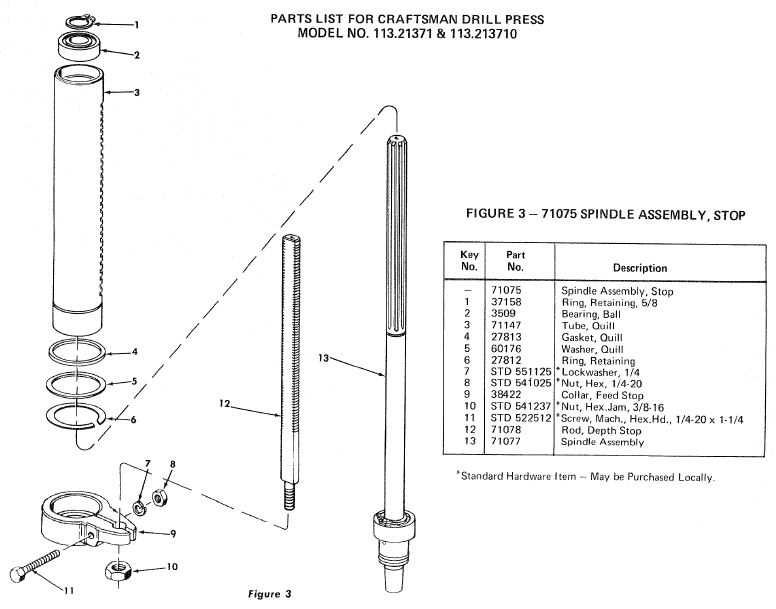 craftsman drill press parts diagram