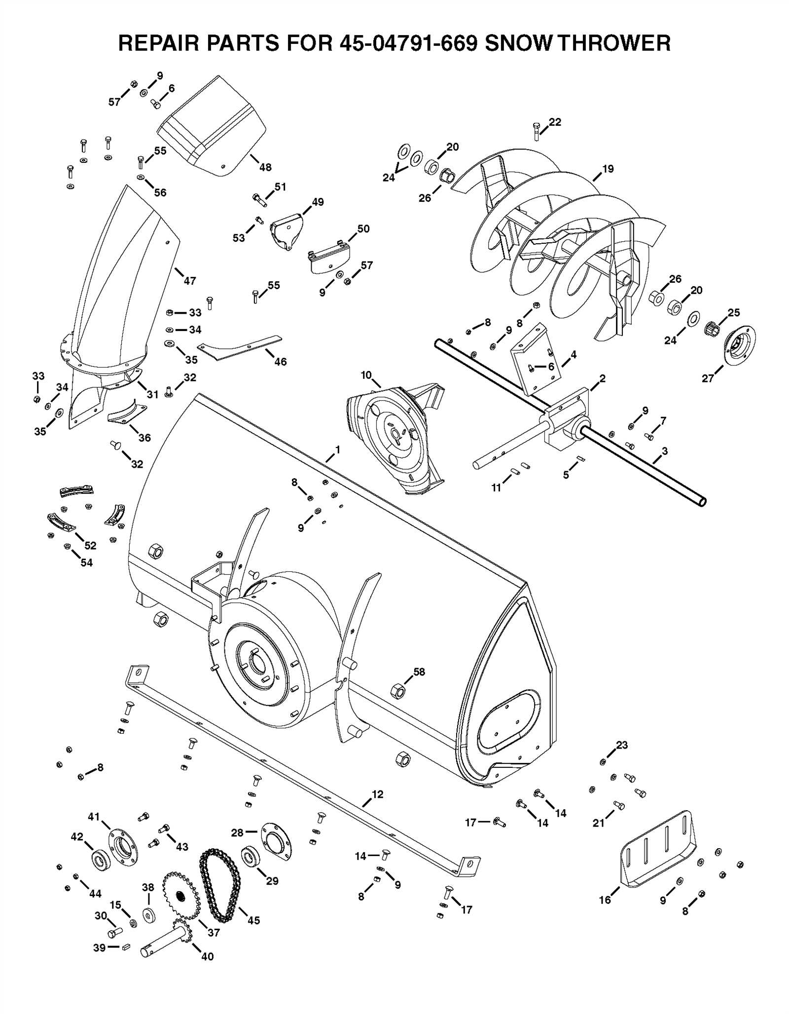 husqvarna snow blower parts diagram