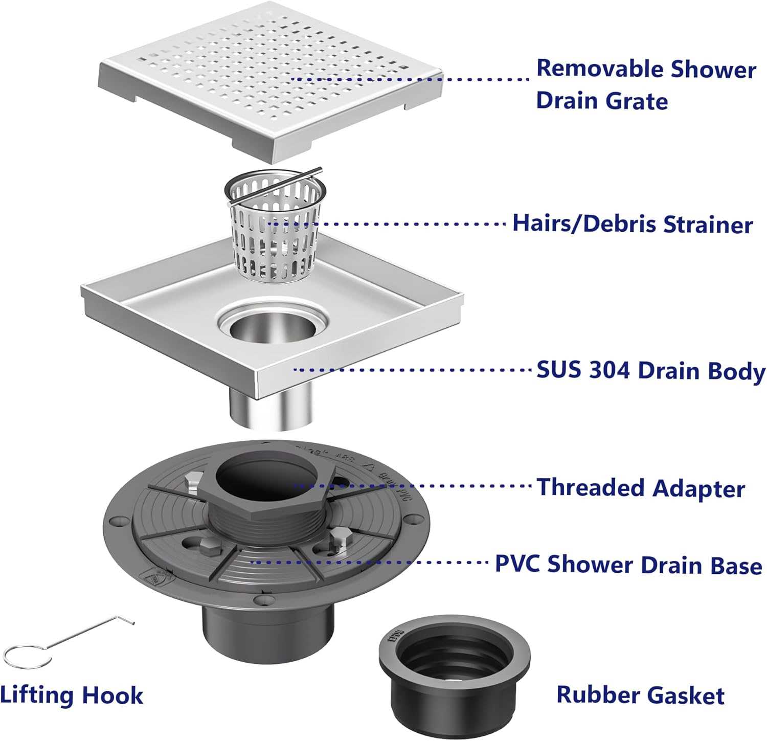 shower drain parts diagram