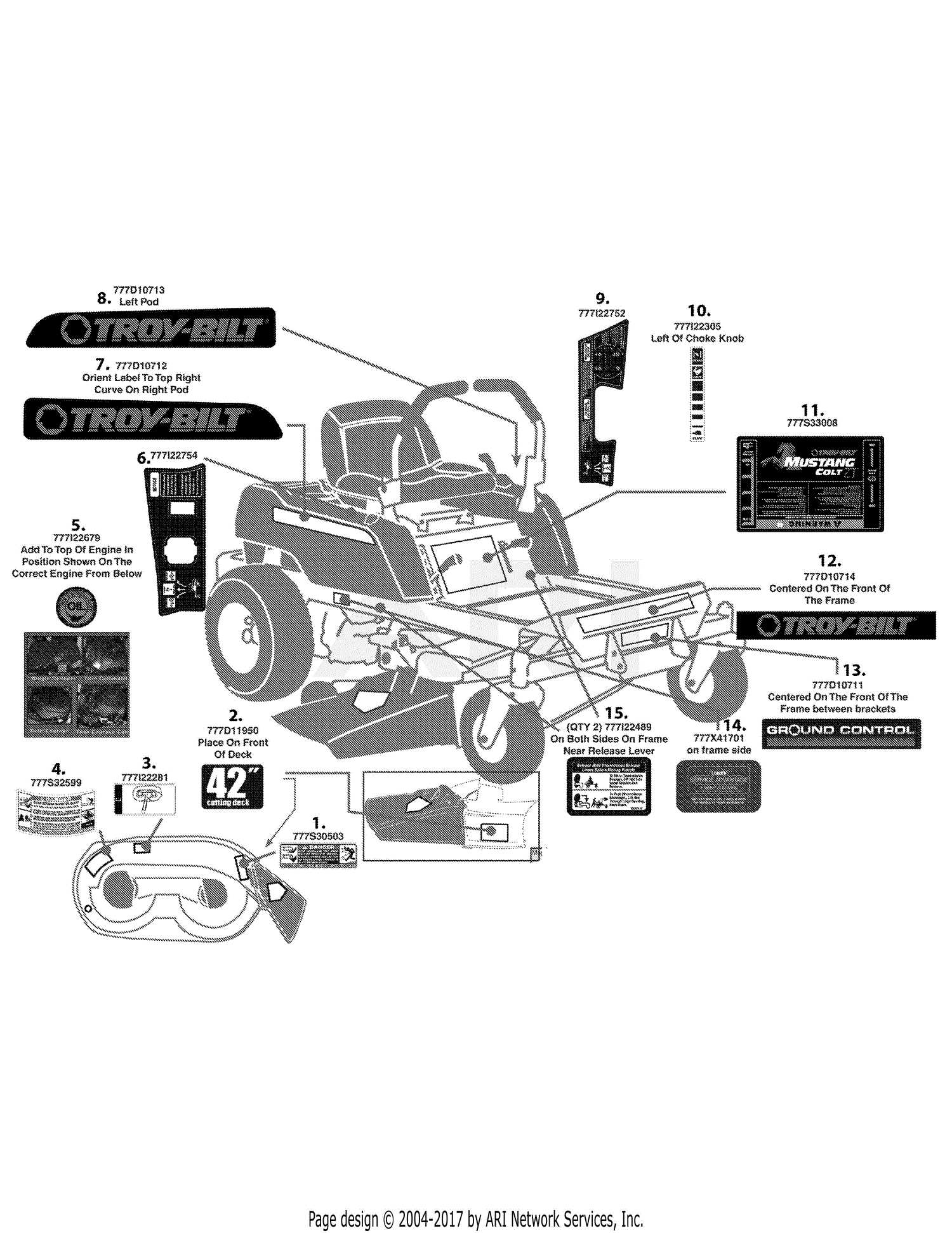 troy bilt mustang 42 parts diagram