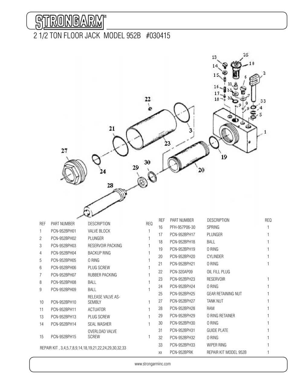 floor jack parts diagram